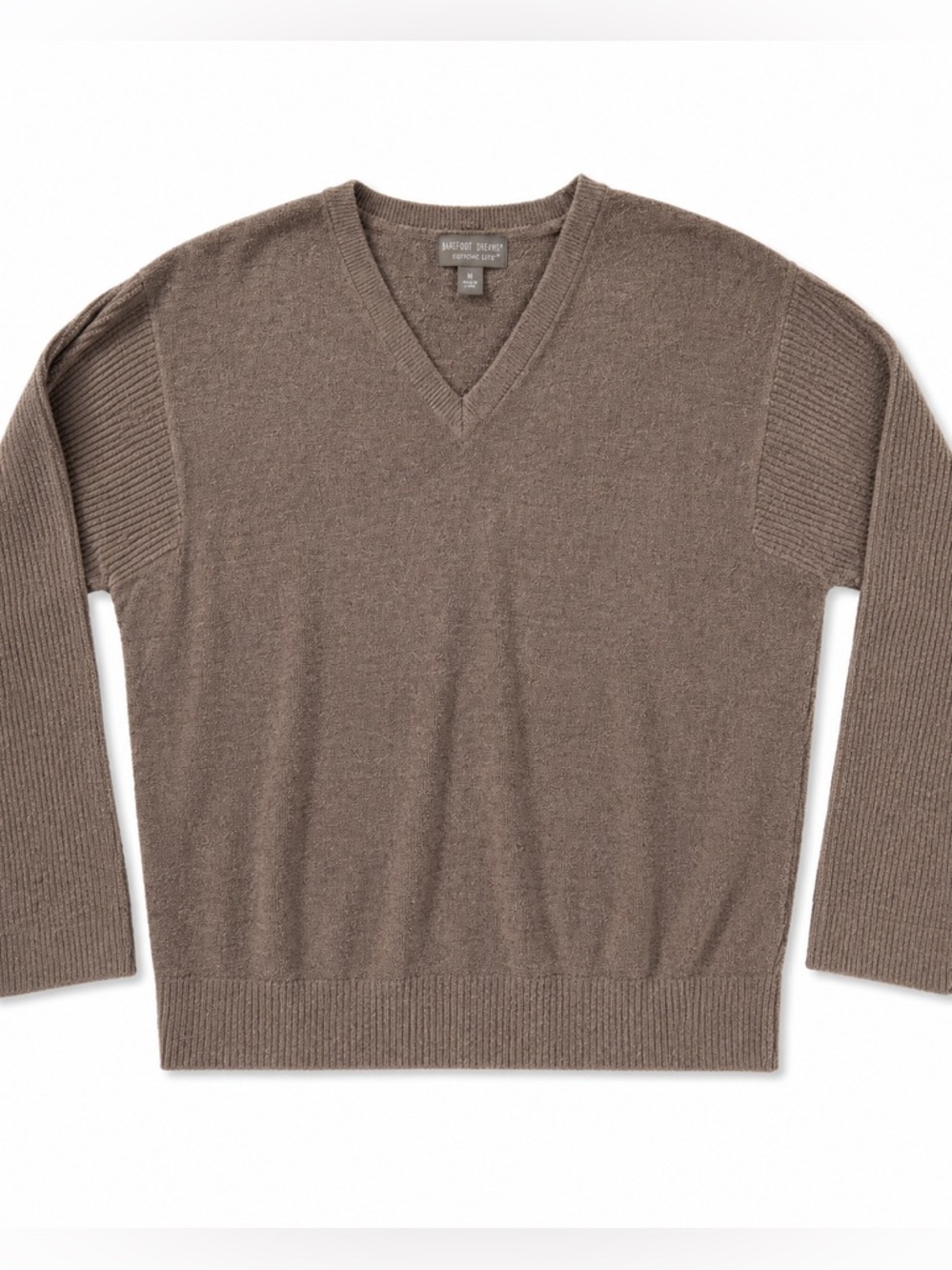 Barefoot Dreams CozyChic Ultra Lite Brown V-Neck Pullover Sweater M